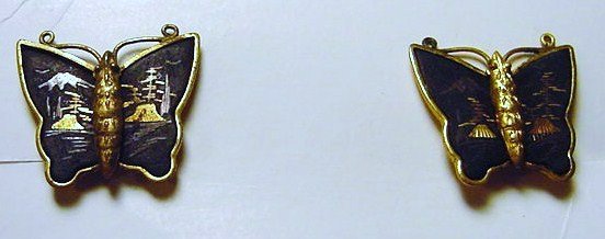 JAPANESE GOLD INLAID BUTTERFLY EARRINGS: JAPANESE GOLD INLAID BUTTERFLY EARRINGS