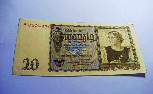 1939 NAZI GERMAN 20 MARK BANKNOTE: 1939 NAZI GERMAN 20 MARK BANKNOTE