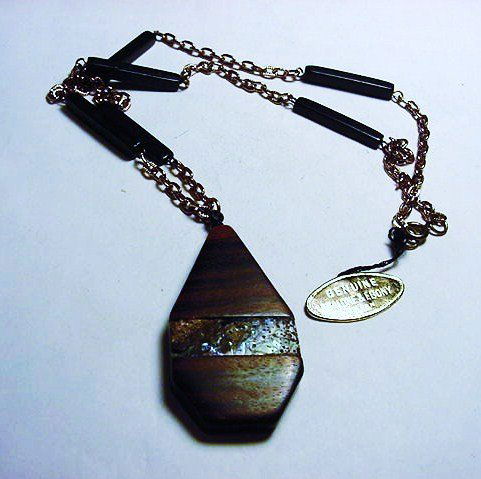 VINTAGE ABALONE & EBONY NECKLACE ORIGINAL TAG: VINTAGE ABALONE & EBONY NECKLACE ORIGINAL TAG