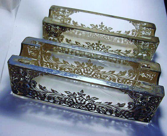 [2] ANTIQUE SILVER OVERLAY ASH TRAYS: [2] ANTIQUE SILVER OVERLAY ASH TRAYS