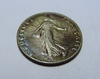 1918 FRANCE 50 CENTIMES B.U. RAINBOW TONING: 1918 FRANCE 50 CENTIMES B.U. RAINBOW TONING