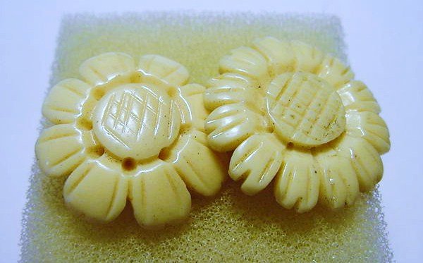 CARVED IVORY FLORAL EARRINGS: CARVED IVORY FLORAL EARRINGS