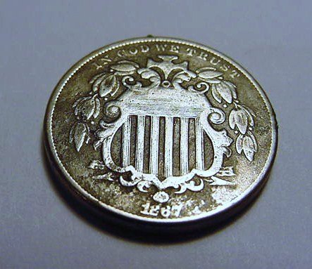 1867 RAYS SHIELD NICKEL: 1867 RAYS SHIELD NICKEL