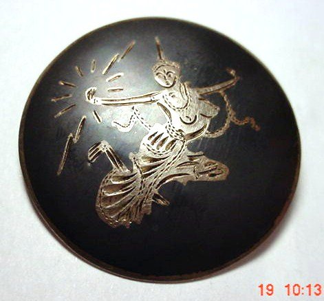 VINTAGE SIAM STERLING NIELLO PIN: VINTAGE SIAM STERLING NIELLO PIN