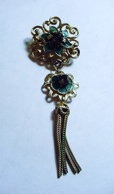 VINTAGE ENAMEL DANGLE PIN: VINTAGE ENAMEL DANGLE PIN