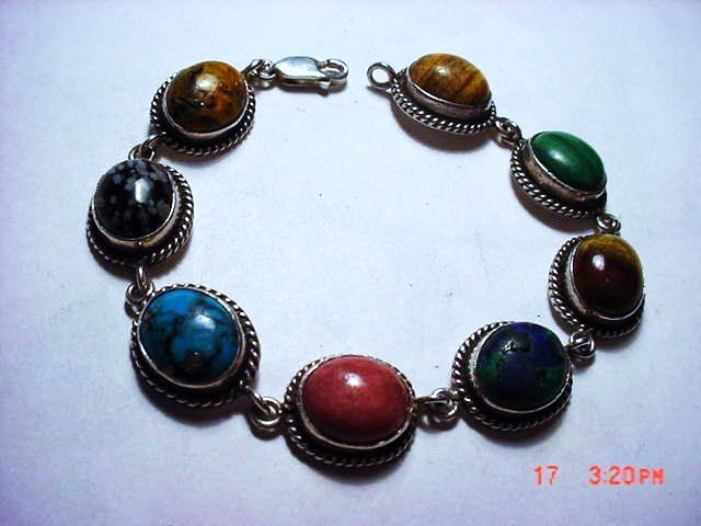 VINTAGE STERLING MULTI STONE BRACELET: VINTAGE STERLING MULTI STONE BRACELET