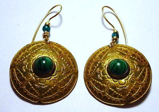 PAIR VINTAGE MALACHITE EARRINGS: PAIR VINTAGE MALACHITE EARRINGS