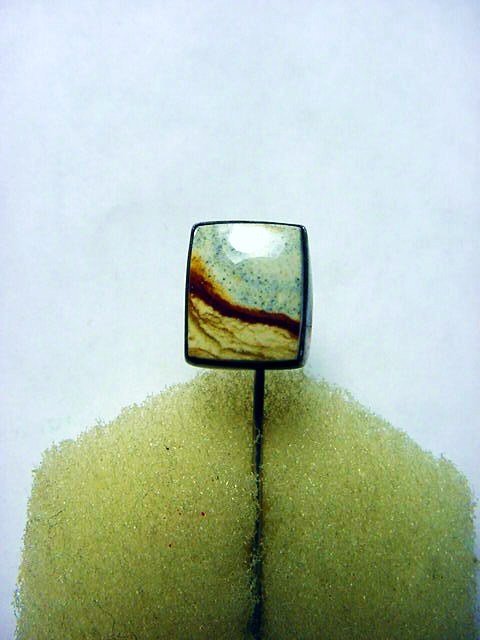 VINTAGE STERLING PICTURE AGATE STICKPIN: VINTAGE STERLING PICTURE AGATE STICKPIN