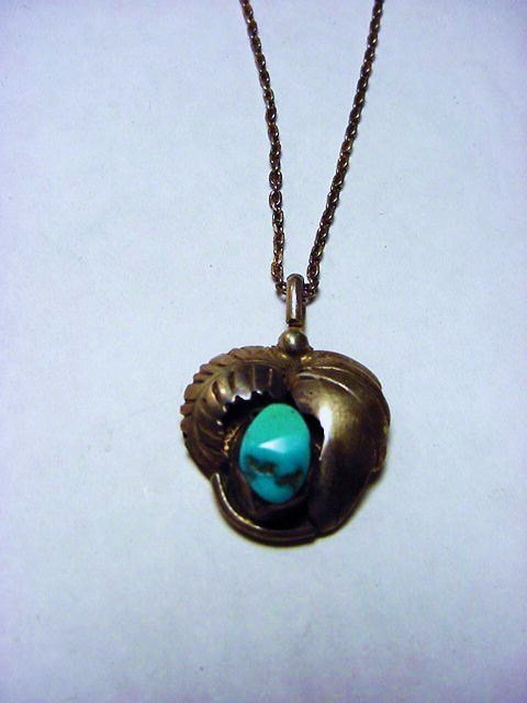 NAVAJO STERLING TURQUOISE PENDANT SIGNED DW: NAVAJO STERLING TURQUOISE PENDANT SIGNED DW