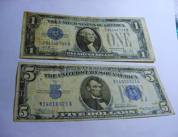 1928 B $1 & 1934 A $5 SILVER CERTIFICATES: 1928 B $1 & 1934 A $5 SILVER CERTIFICATES