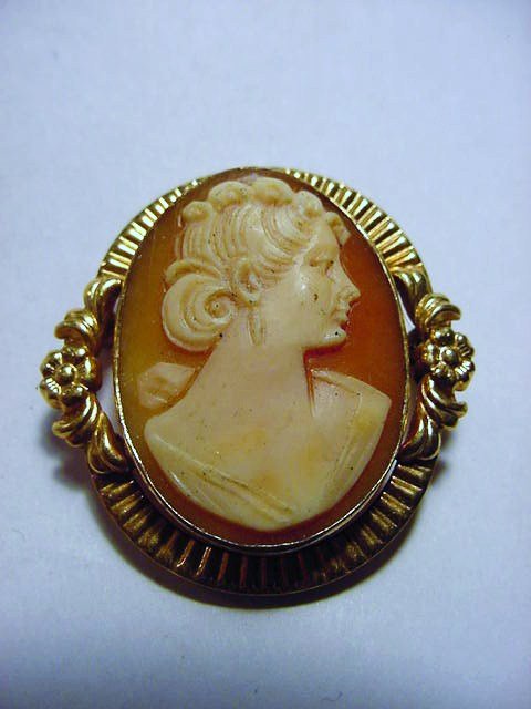 HAND CARVED SHELL CAMEO GOLD FILLED PIN: HAND CARVED SHELL CAMEO GOLD FILLED PIN