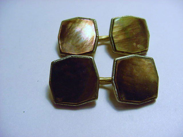 VINTAGE GOLD FILLED ABALONE CUFF LINKS: VINTAGE GOLD FILLED ABALONE CUFF LINKS