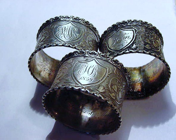 [3] 1859 COIN SILVER NAPKIN RINGS: [3] 1859 COIN SILVER NAPKIN RINGS