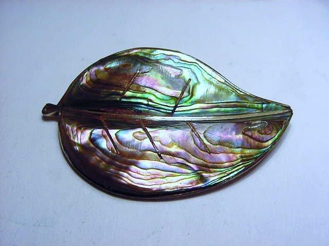 MEXICAN STERLING ABALONE LEAF PIN: MEXICAN STERLING ABALONE LEAF PIN