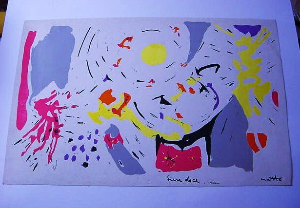 1949 ROBERTO MATTA SUN DICE SILKSCREEN ON CANVAS: 1949 ROBERTO MATTA SUN DICE SILKSCREEN ON CANVAS 10 X 15 INCHES