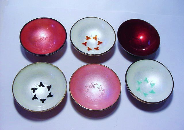 [6] DENMARK STERLING ENAMEL SALT CELLAR: [6] DENMARK STERLING ENAMEL SALT CELLAR