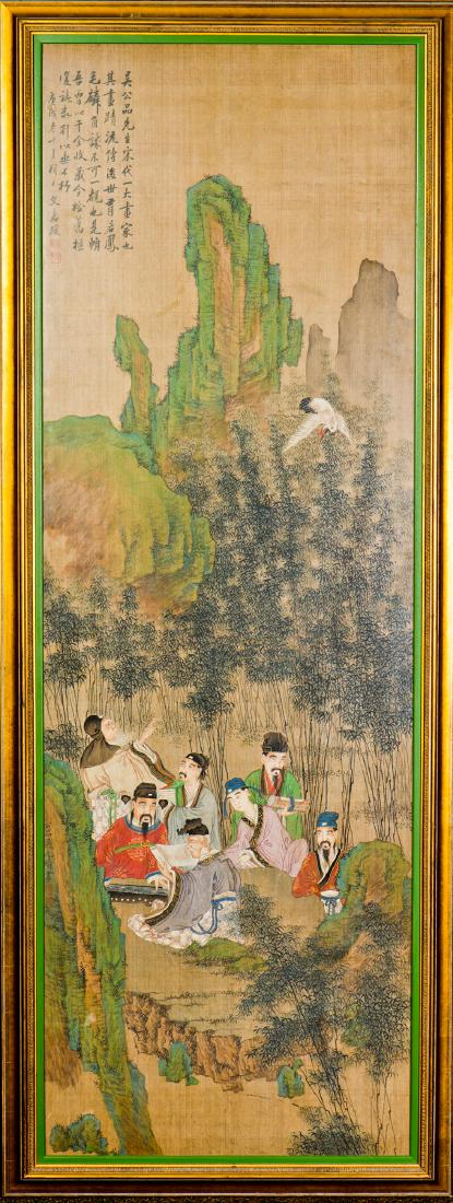 A FRAMED SILK PAINTING OF FIGURAL MOTIF, AFTER WEN JIA (1 of 4)