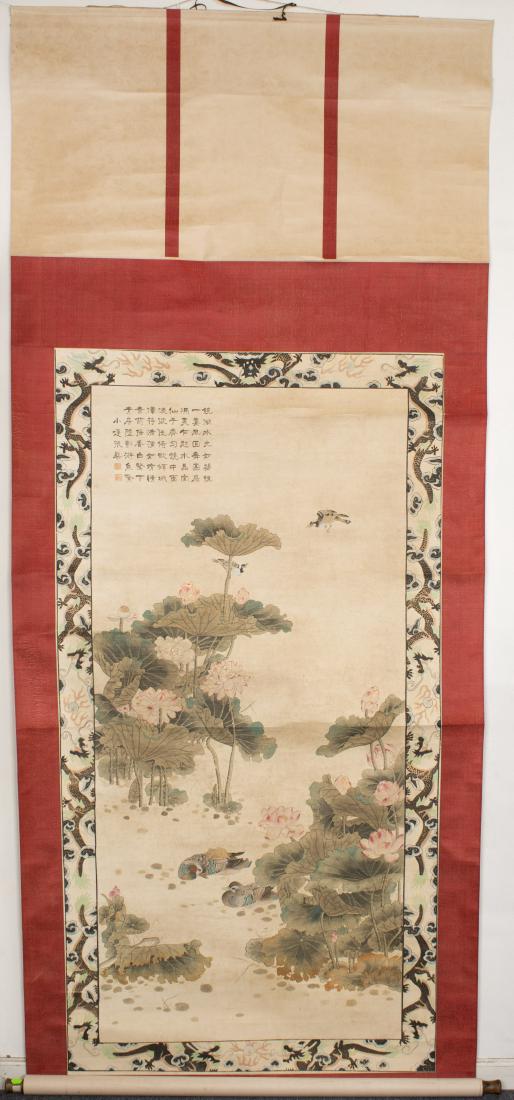 Chinese Lotus and Bird Scroll Painting (1 of 3)