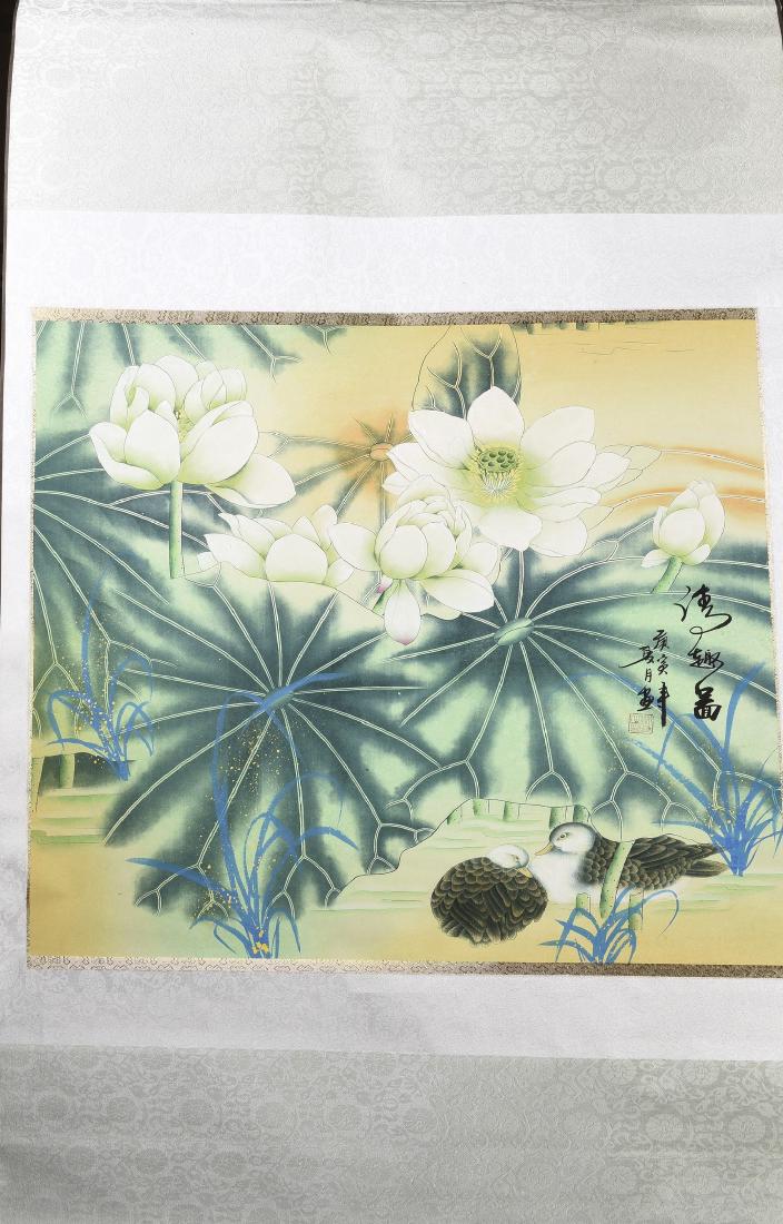 A CHINESE SCROLL PAINTING OF MANDARIN DUCK (1 of 4)