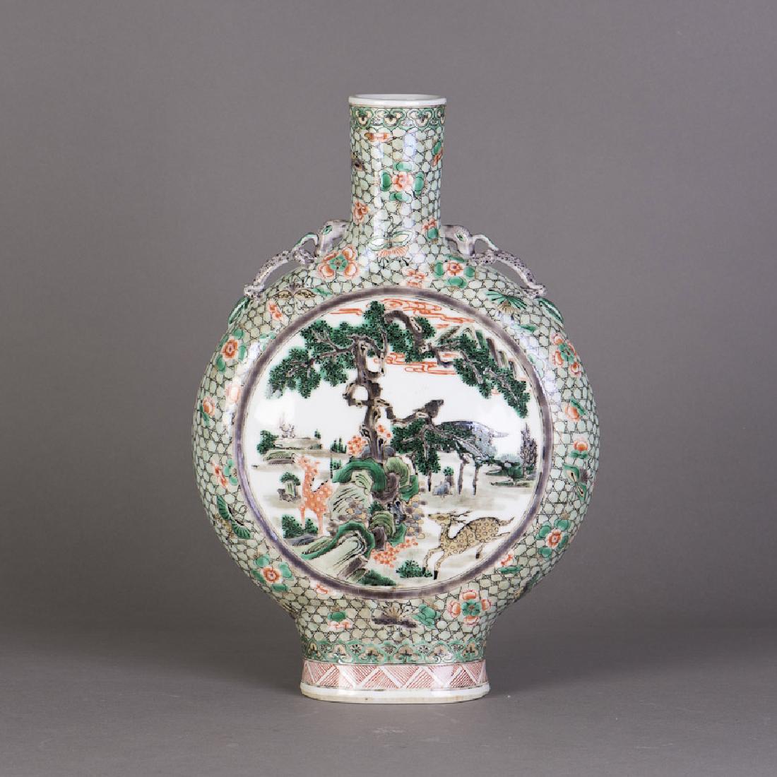 A MOON-SHAPE CHINESE FAMIILLE ROSE PORCELAIN VASE (1 of 5)