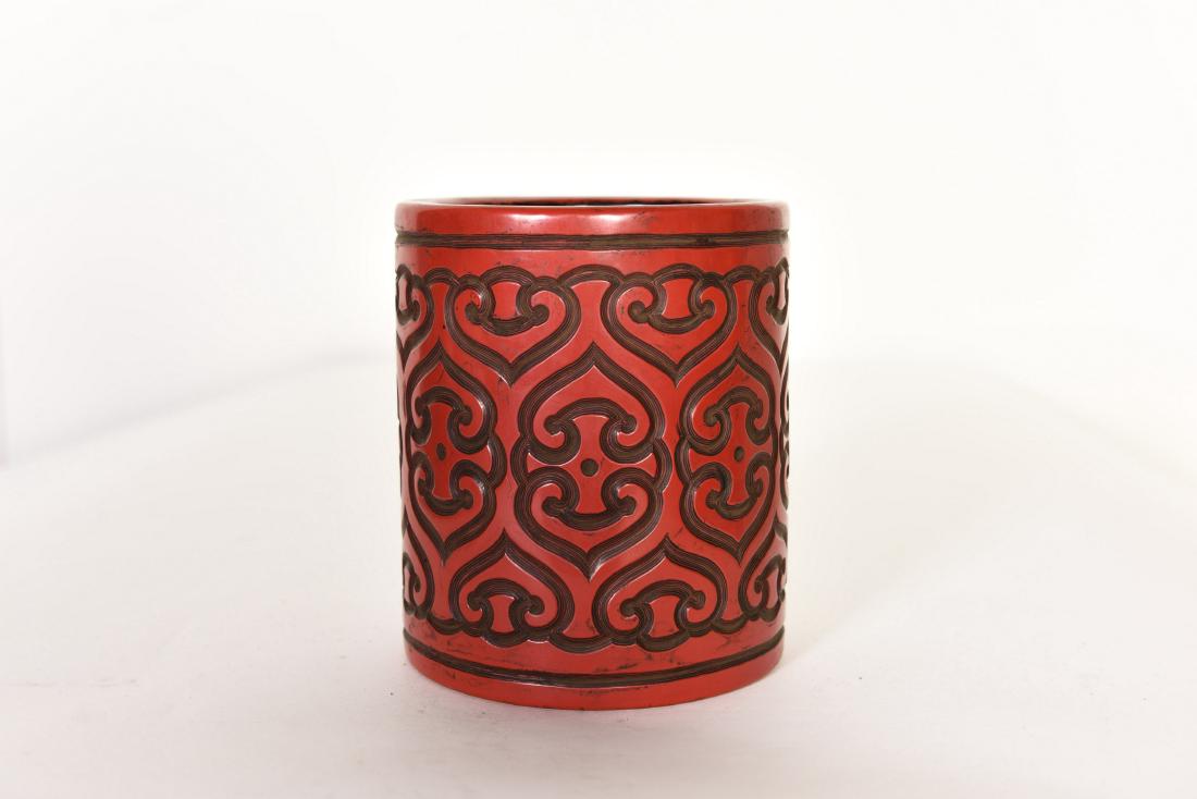 A CHINESE RED LACQUER BRUSH POT (1 of 4)