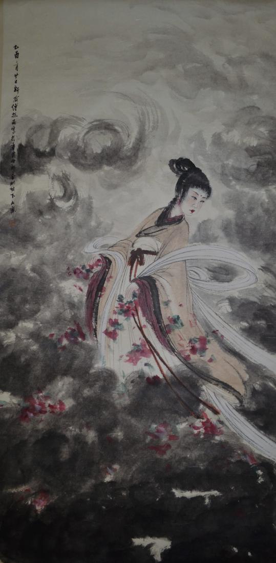 A CHINESE SCROLL PAINTING OF LADY (1 of 1)