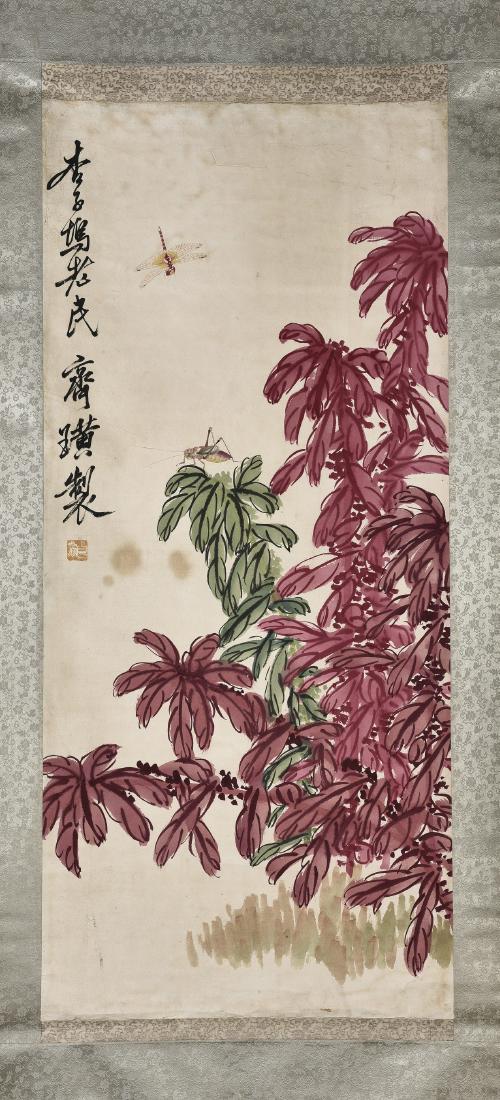 A CHINESE SCROLL PAINTING OF FLOWERS (1 of 5)