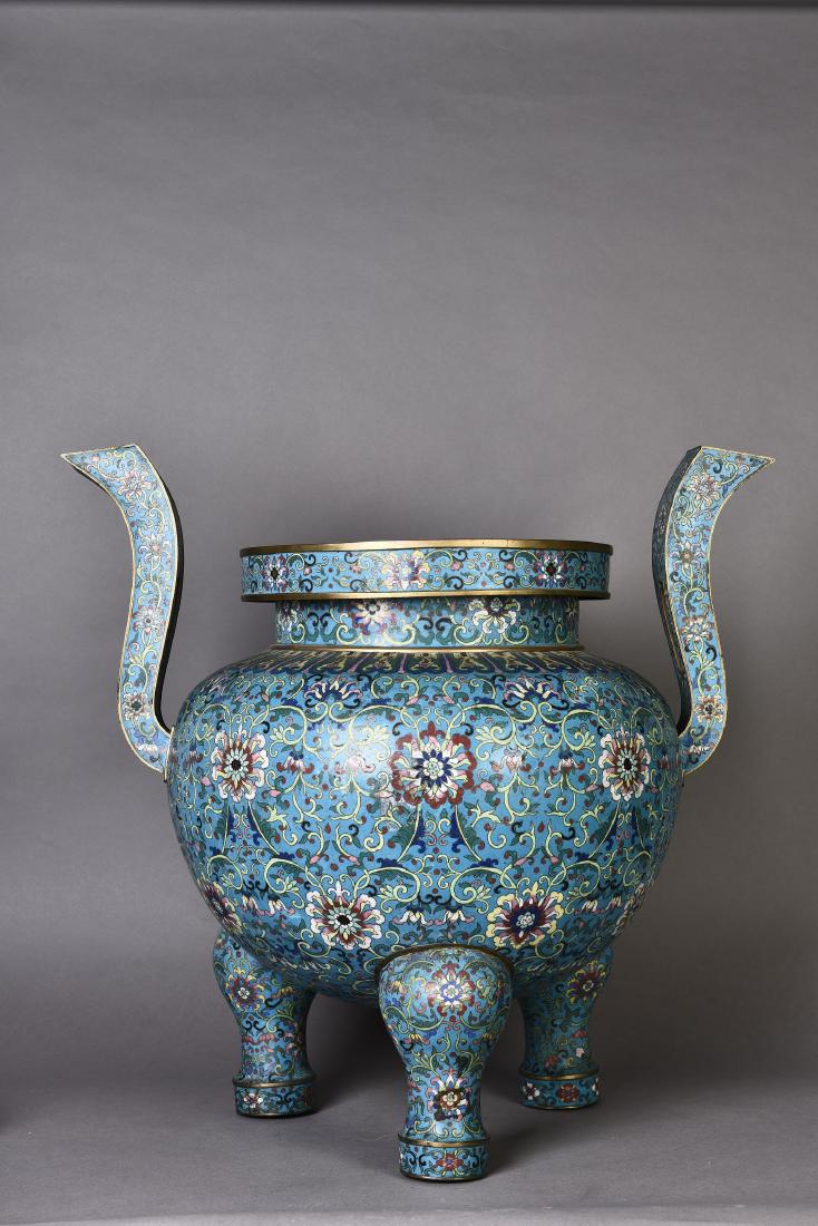 A CLOISONNE ENAMEL TRIPOD CENSER, QING DYNASTY (1 of 3)