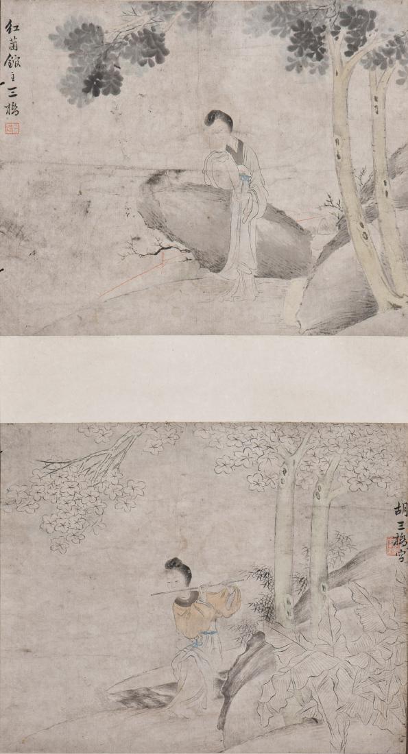 A CHINESE SCROLL OF TWO FIGURAL PAINTINGS (1 of 4)