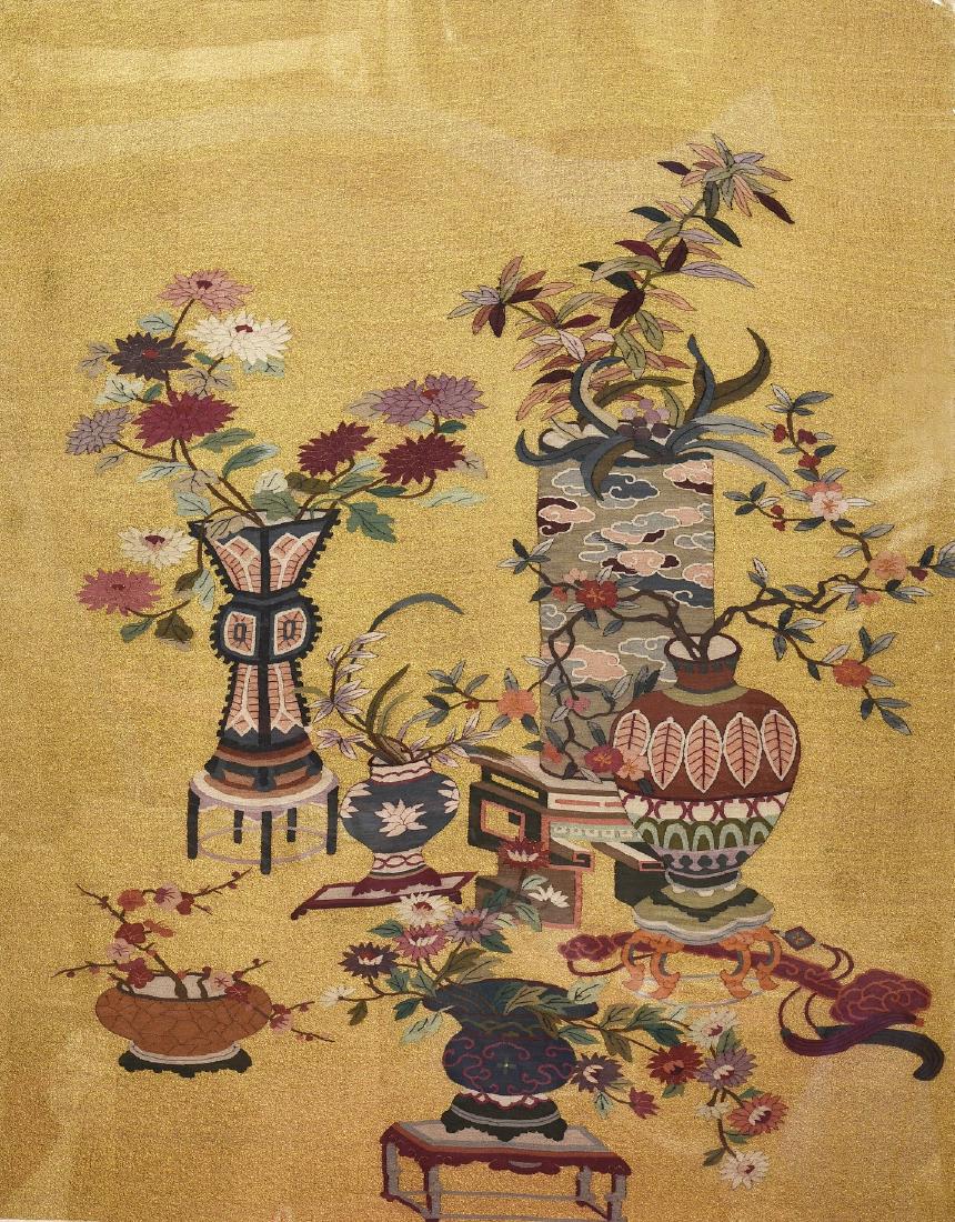 A FRAMED FLOWER MOTIF KESI EMBROIDERY (1 of 4)