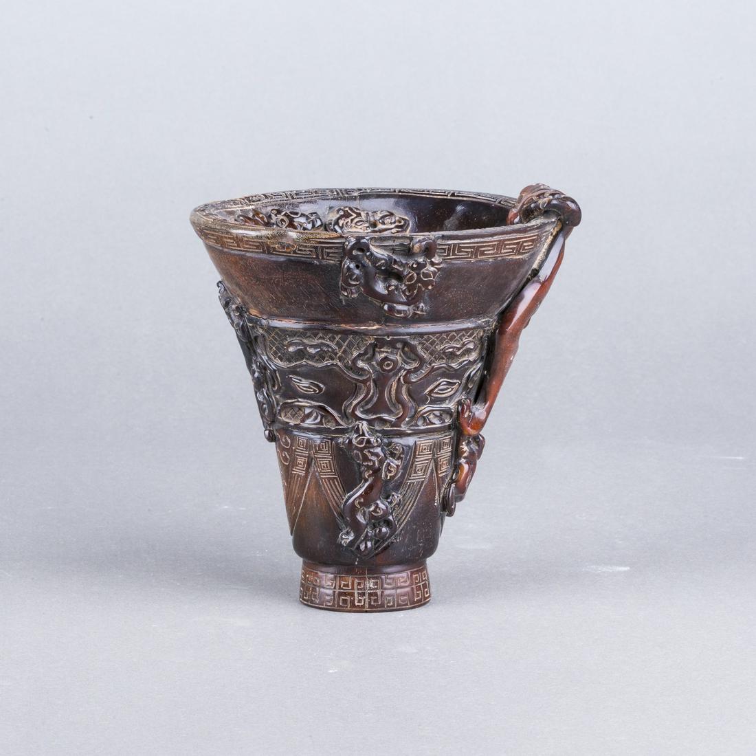 A CARVED HORN CUP (1 of 4)