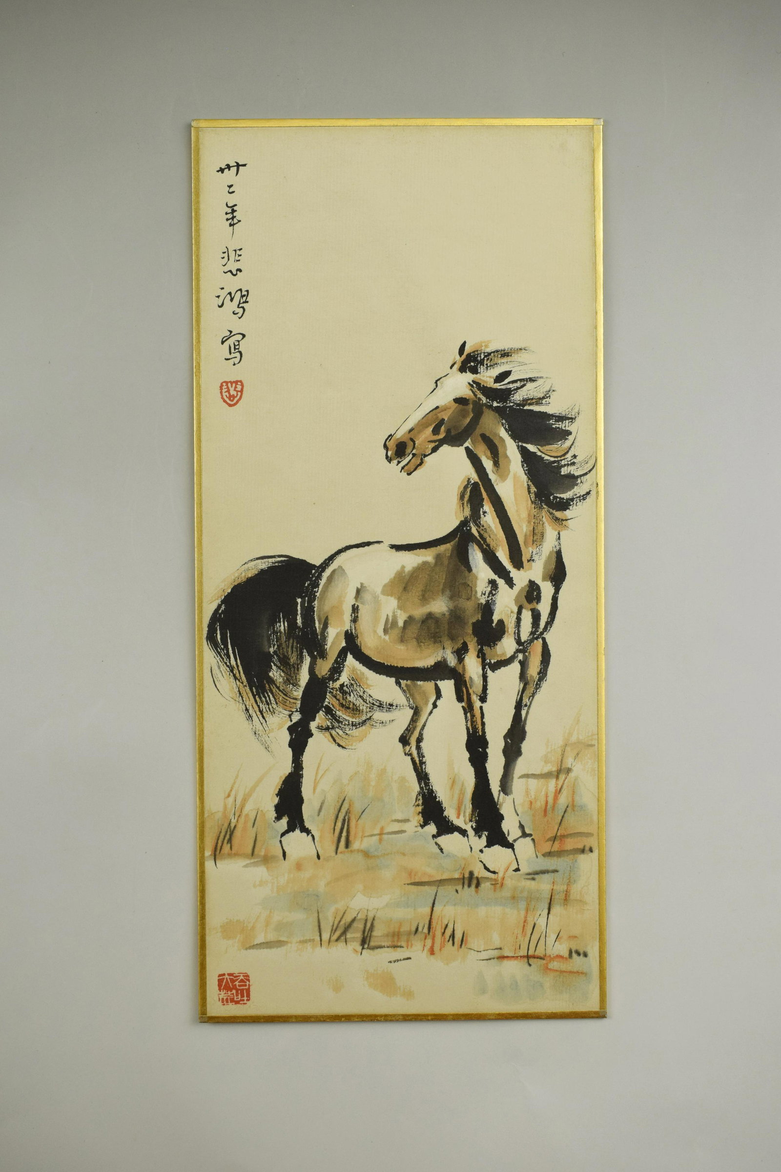 A CHINESE HORSE PAINTING, XU BEIHONG MARK: A CHINESE HORSE PAINTING, XU BEIHONG MARK. Length:33cm Width:15cm