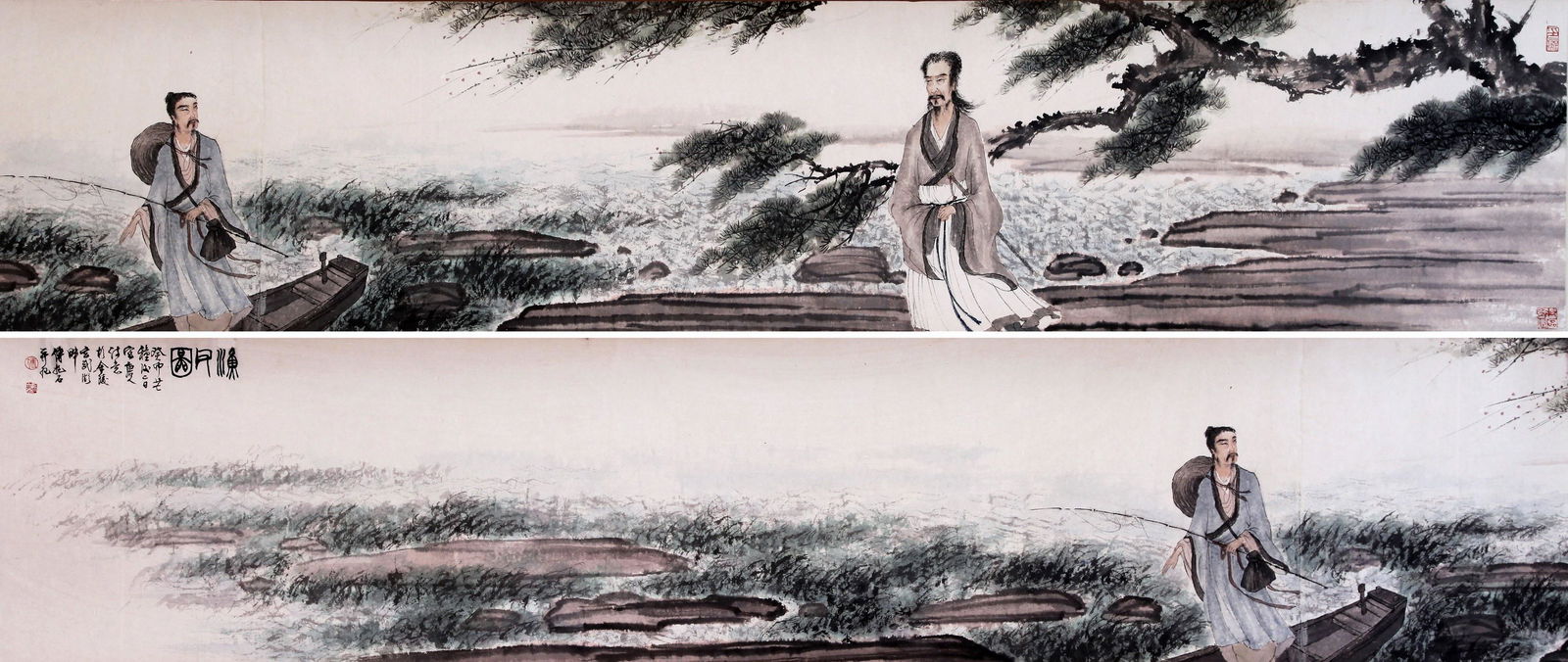 A CHINESE FISHERMAN PAINTING HAND SCROLL, FU BAOSHI (1 of 8)