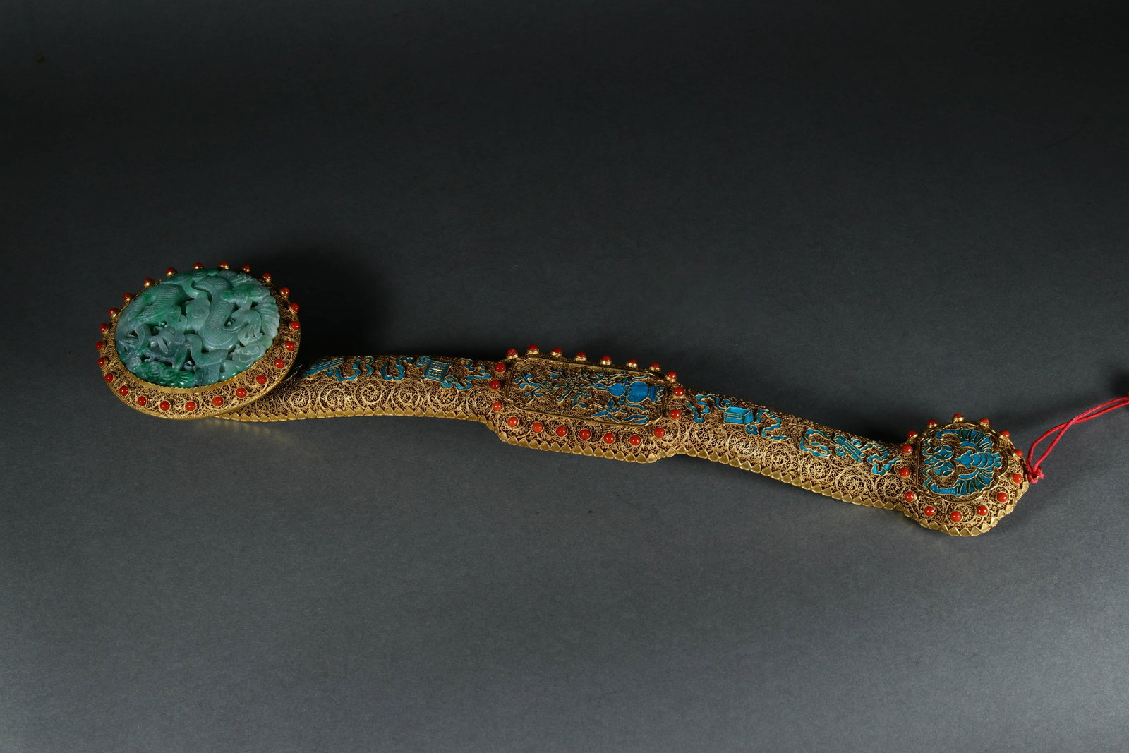 Jadeite Inlaid Cloisonne Enamel Ruyi Sceptre (1 of 10)