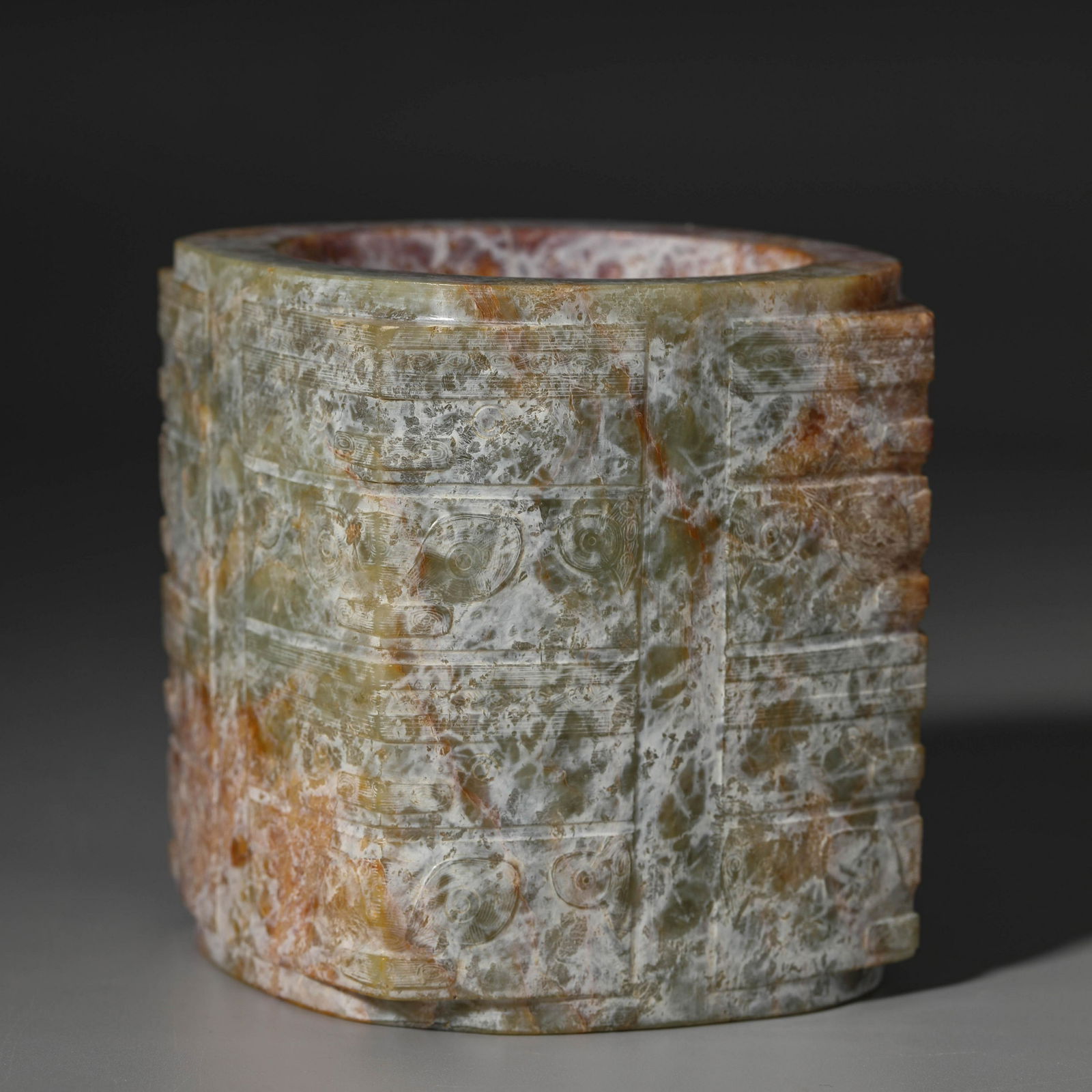 Carved Russet and Celadon Jade Cong (1 of 6)