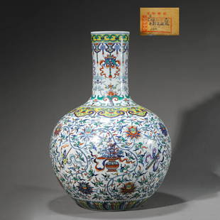 Doucai Glaze Eight Treasures Tianqiuping: Doucai Glaze Eight Treasures Tianqiuping Width:36.6 cm, Height:53.3 cm,