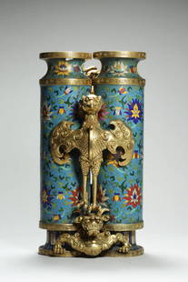 Cloisonne Enamel Conjoined Double Vase Qianlong Mark: Width:15cm, Height:28.5cm, Auction result comparison: Compare a similar alms bowl, at Christieâ€™s, sold for 5,500,000 HKD(870,000 USD). A closely related were collected in The Metropolitan Museu