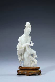 White Jade Figure of Apsaras: White Jade Figure of Apsaras Length:8.5cm, Width:4.2cm, Height:18.5cm,