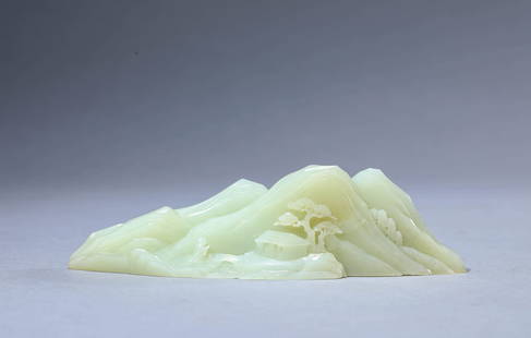 Carved Jade Scholar and Pine Boulder: Carved Jade Scholar and Pine Boulder Length:16.7cm, Width:3.8cm, Height:5cm,