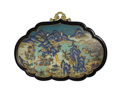 Cloisonne Enamel Landscape Figure Hanging Panel: Cloisonne Enamel Landscape Figure Hanging Panel Width:72cm, Height:53cm,