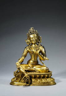 Gilt-Bronze Figure of Green Tara: Gilt-Bronze Figure of Green Tara Weight:3242g, Length:18cm, Width:14.5cm, Height:24.5cm,