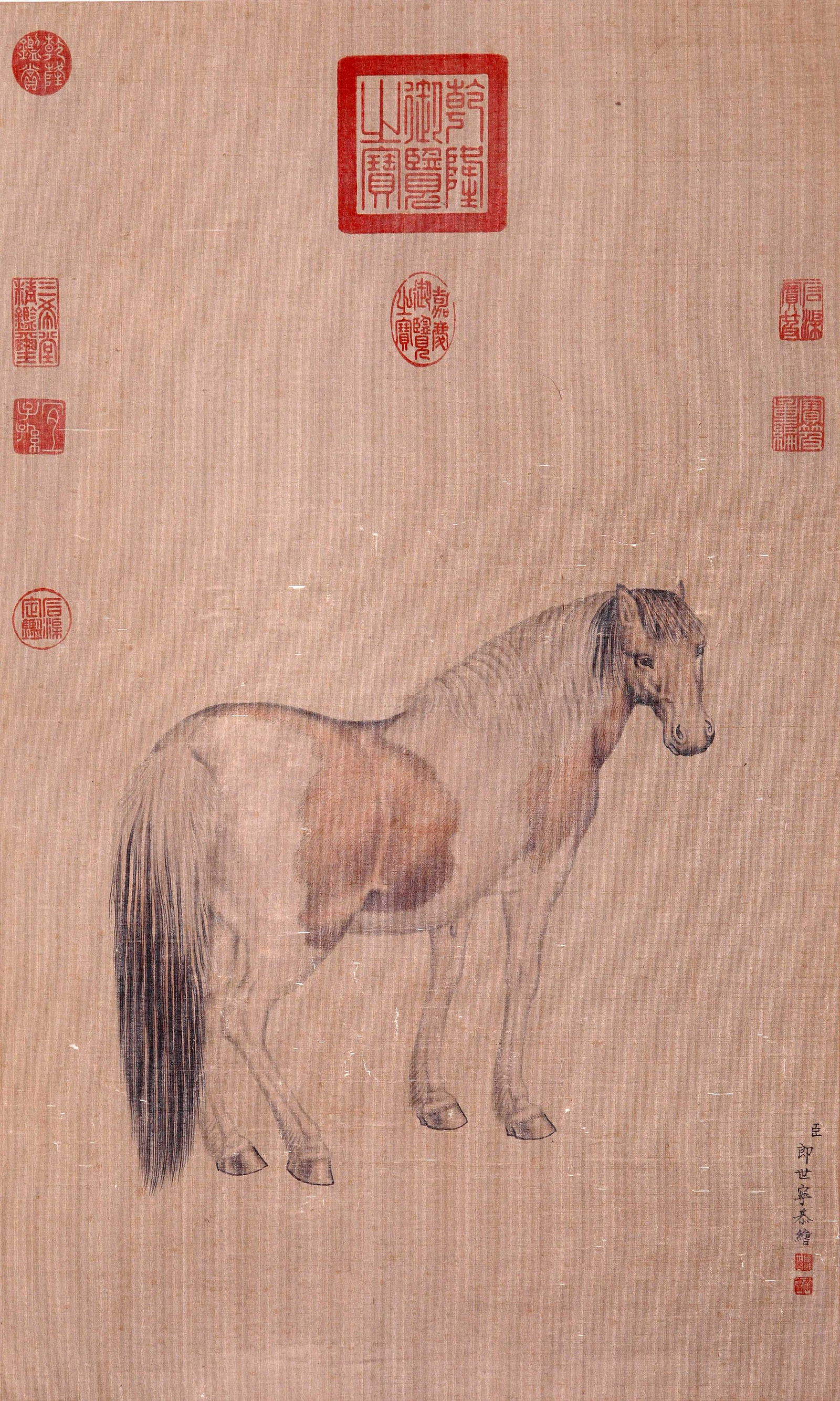 THE CHINESE PAINTING OF HORSE,  MARKED BY LANGSHINING (1 of 7)