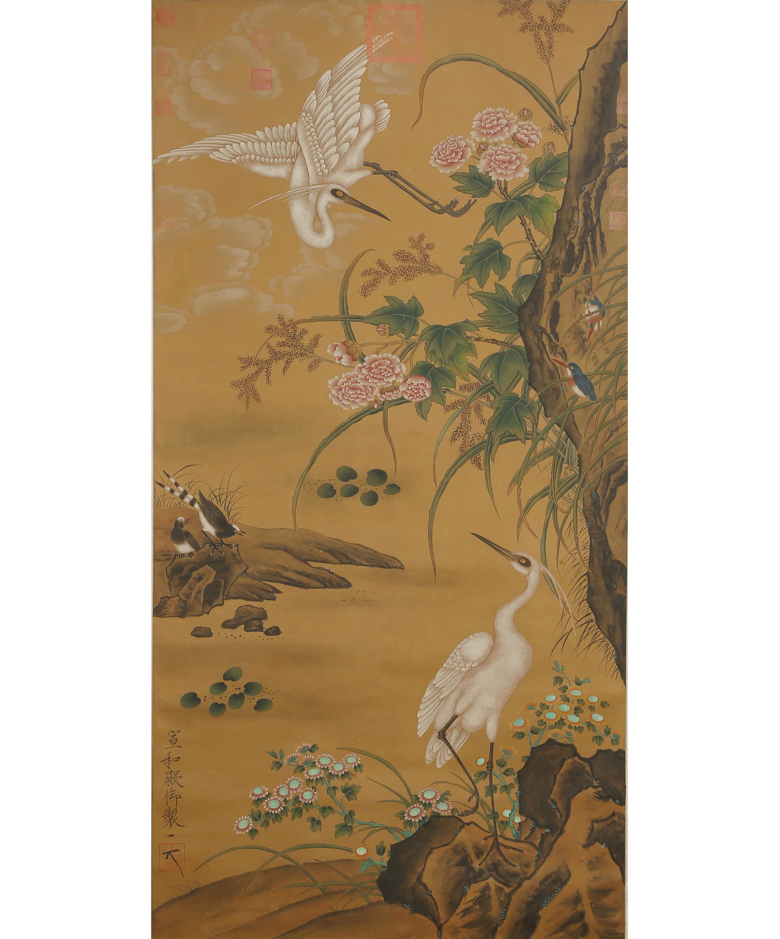 Chinese Flower and Bird Painting Silk Scroll, Emperor Huizong Mark (1 of 9)