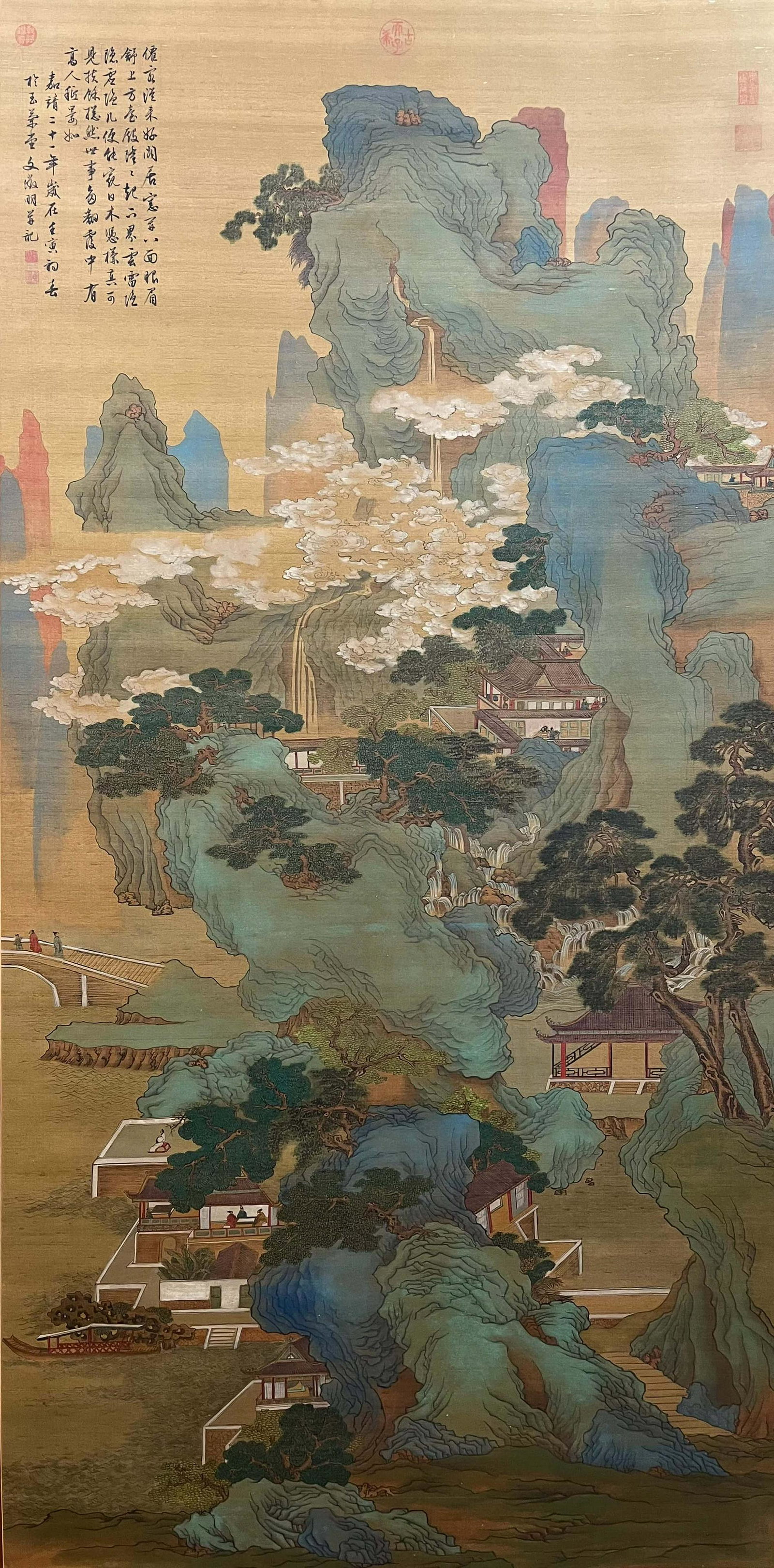 Wen Zhengming Mark, Chinese Friend Visit Painting Silk Scroll (1 of 10)