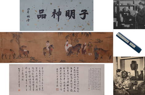 A Chinese Horse Figure Painting, Ren Renfa Mark: Length:112.5cm,Width:30.5cm, Provenance: Chingwah Lee (1901-1980), was a well-known Chinese antique dealer in San Francisco, and because of his eloquence and connections, he was commissioned to purcha