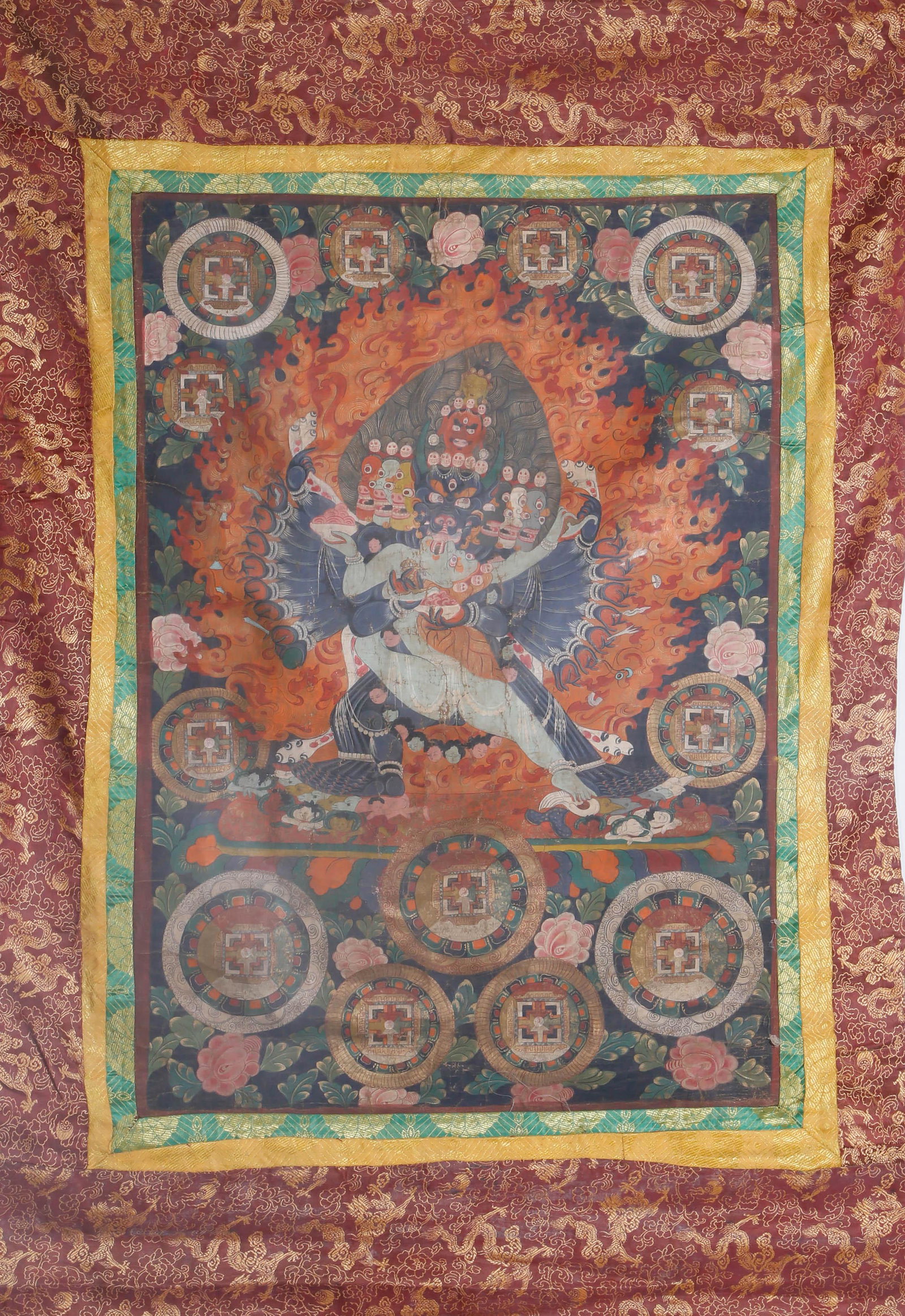 A Tibetan Thangka: Height:79cm, Width:54.5cm, For more information on and additional videos for this lot, please contact chinaartsinc@gmail.comAny condition statement is given as a courtesy to a client, is only an opini