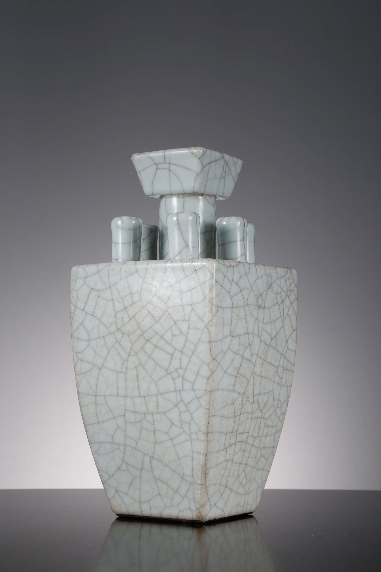 A Chinese Ge-Type Square Vase, Qianlong Mark (1 of 5)