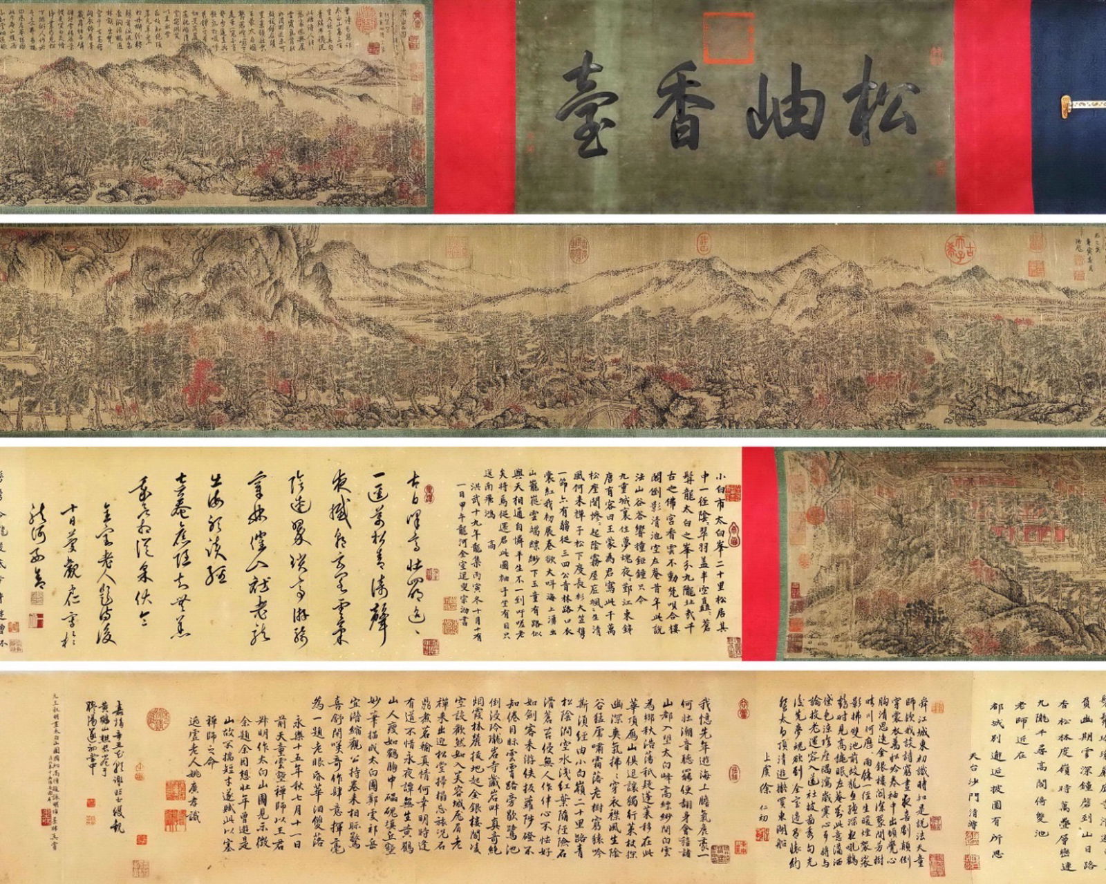 Wang Meng, Attributed to, Chinese Landscape Painting On Silk, Hand Scroll: Length:276cm, Width:30cm,