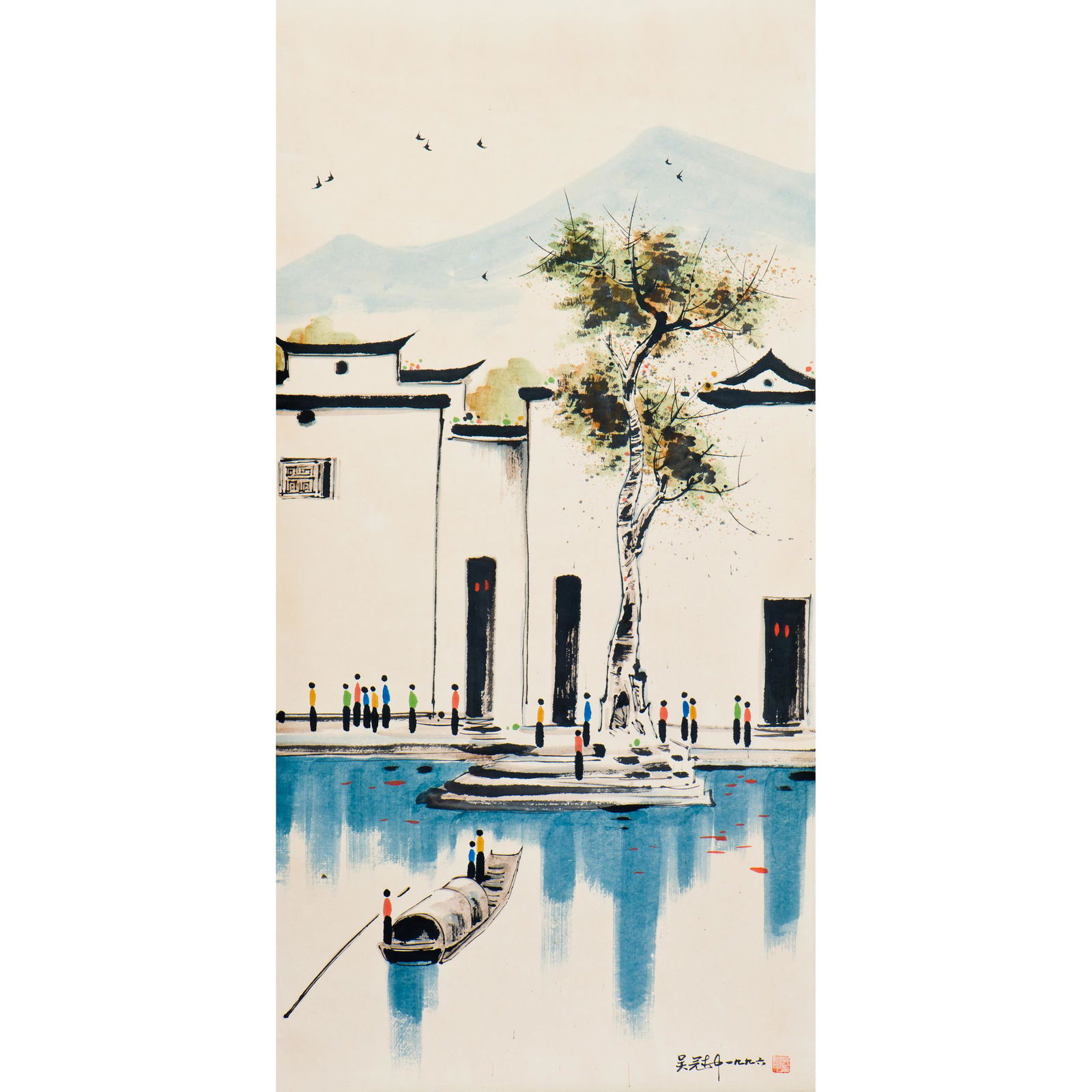 A CHINESE SCROLL PAINTING OF SOUTH OF RIVERSIDE TOWN, AFTER WU GUANZHONG (1 of 4)
