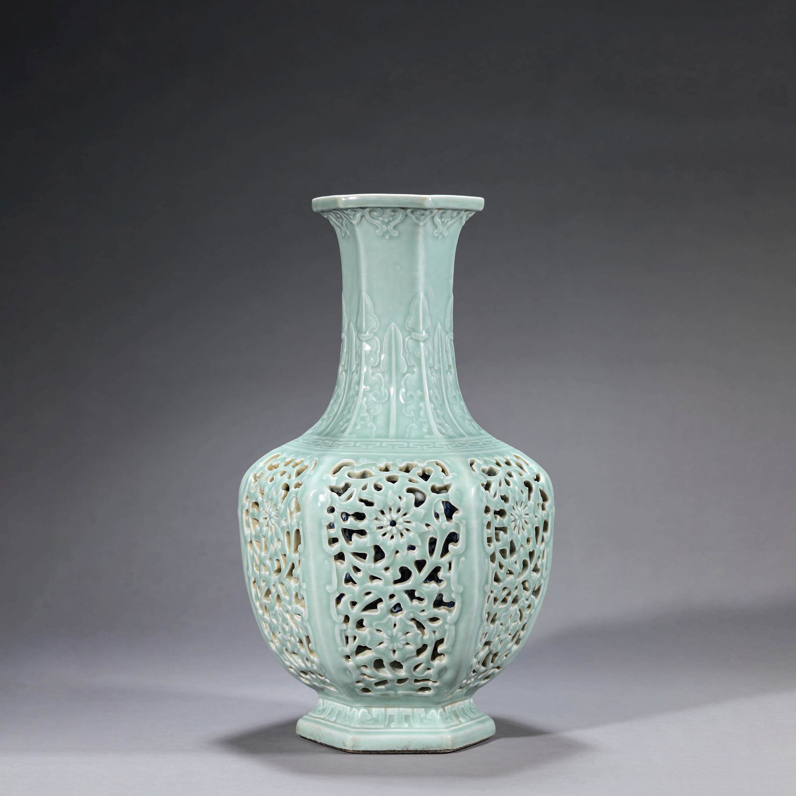 Celadon Glaze Openwork Hexagonal Vase (1 of 9)